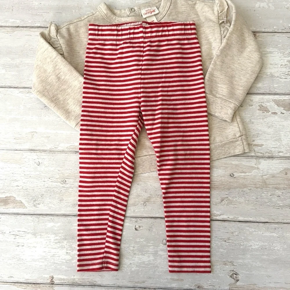 Cat & Jack 18m Baby Girl Christmas Sweater Long Sleeve Top Red Stripes Leggings